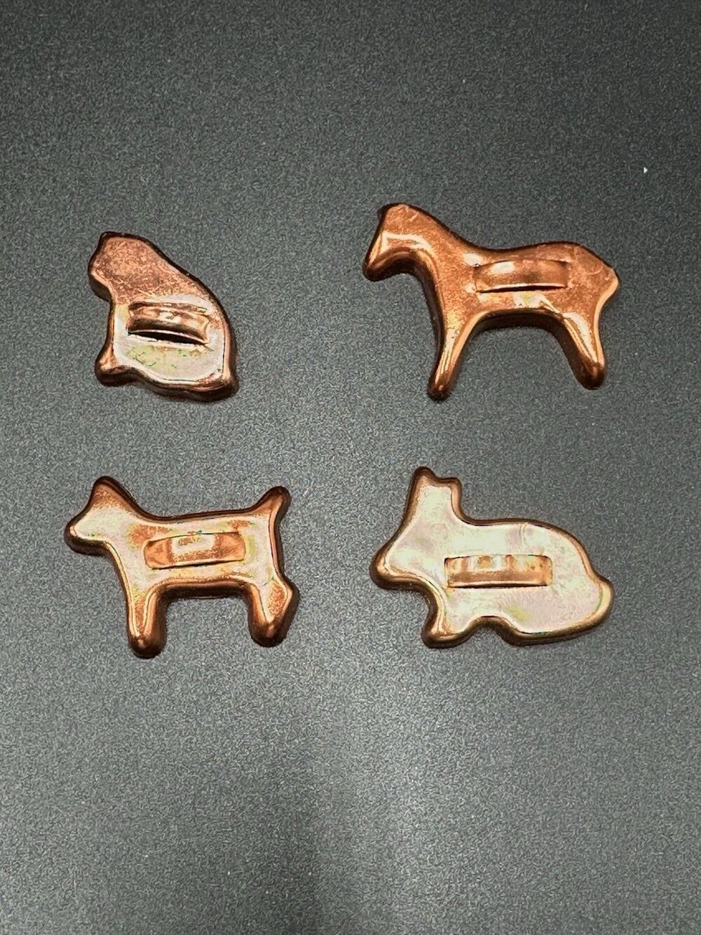 Vintage Set of 4 Mini Aluminum Copper Tone Aluminum Animal Theme Cookie Cutters
